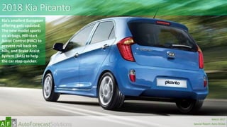 2018 Kia Picanto
Kia’s smallest European
offering gets updated.
The new model sports
six airbags, Hill-start
Assist Control (HAC) to
prevent roll back on
hills, and Brake Assist
System (BAS) to help
the car stop quicker.
abc
March 2017
Special Report: Auto Shows
 