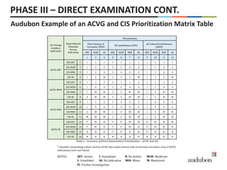 PHASE III – DIRECT EXAMINATION CONT.
Audubon Example of an ACVG and CIS Prioritization Matrix Table
 