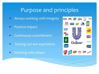 Purpose and principles
 Always working with integrity
 Positive impact
 Continuous commitment
 Setting out our aspirations
 Working with others
 