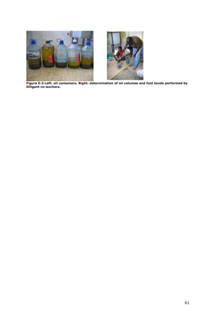 Figure E-3 Left: oil containers. Right: determination of oil volumes and foot levels performed by
Diligent co-workers.




                                                                                               61
 