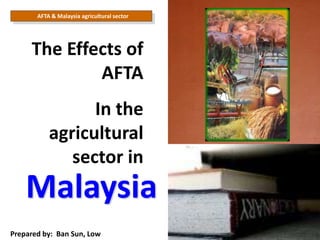 AFTA & Malaysia agricultural sector   The Effects of AFTA In the agricultural sector in  Malaysia  Prepared by:  Ban Sun, Low   
