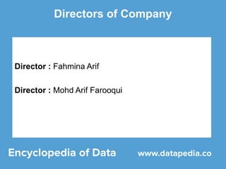 Directors of Company
Director : Fahmina Arif
Director : Mohd Arif Farooqui
 