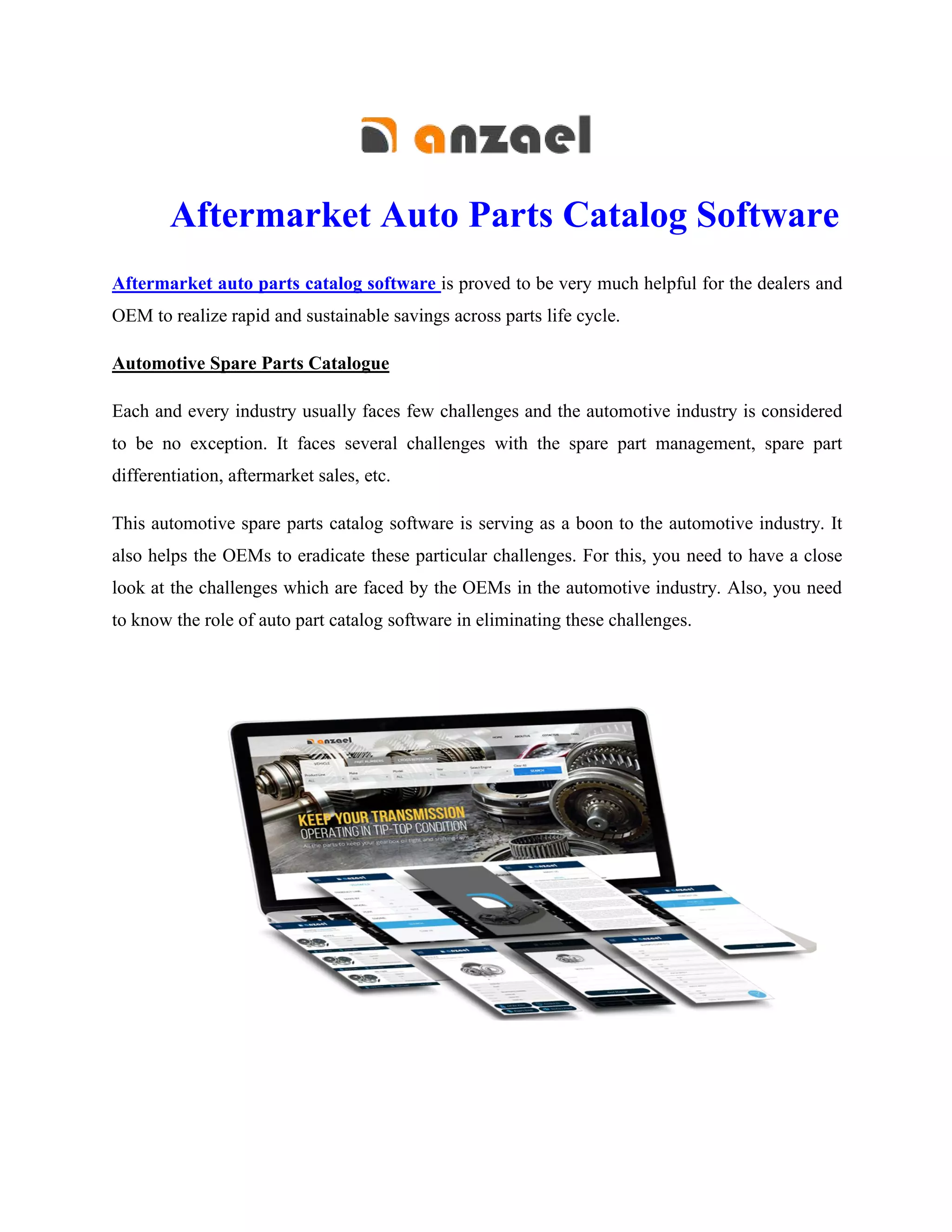 Aftermarket auto parts catalog software PDF