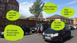 | July 17Public Policy Exchange, © Sustrans
Very high
accident
rates
High
levels of
traffic
No safe
crossing
points
High walking &
cycling rates
DIY Schools
Richard Atkins,
Brixton Hill
 