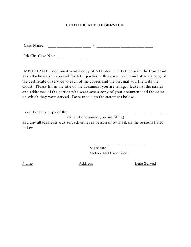 example of certificate of service barca fontanacountryinn com example of a certificate of service