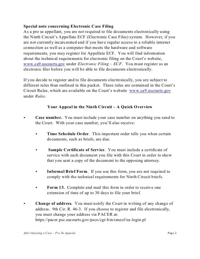 After opening an appeals case by pro se litigants – 9th circuit
