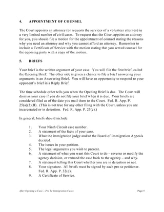 After opening an immigration case for pro se litigants – 9th circuit | PDF