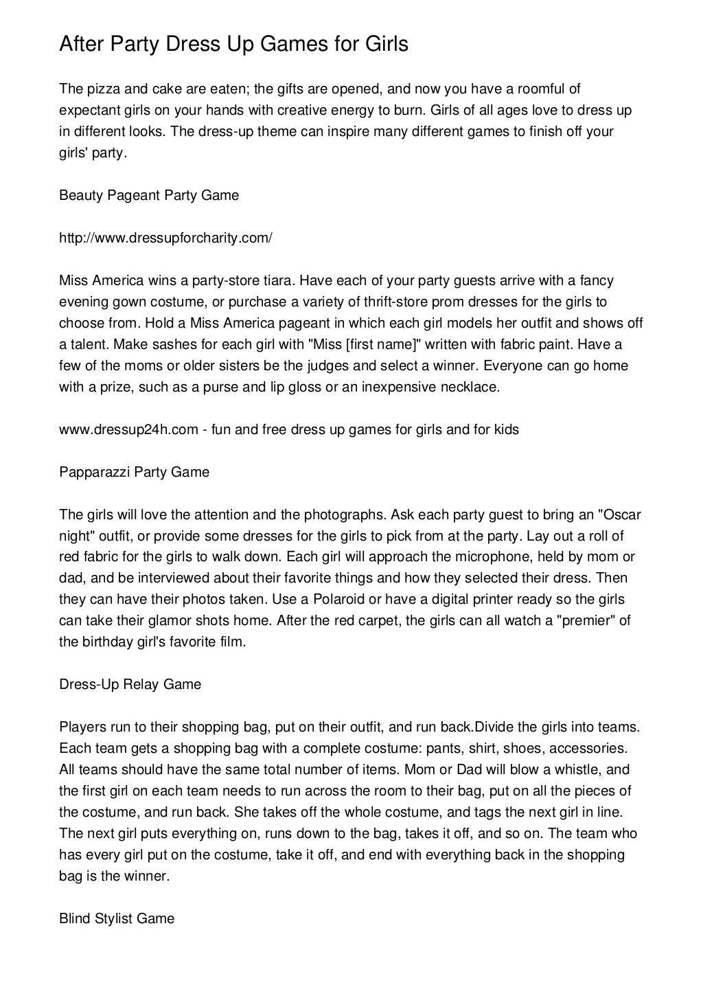 After Party Dress Up Games For Girls
