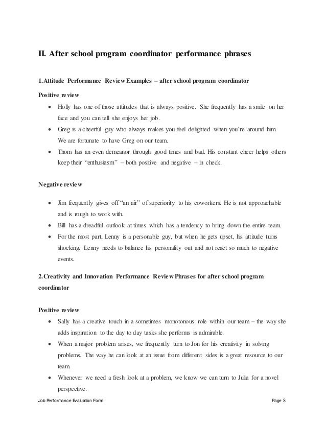 performance evaluations samples