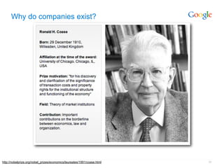 Why do companies exist?




http://nobelprize.org/nobel_prizes/economics/laureates/1991/coase.html   30
 