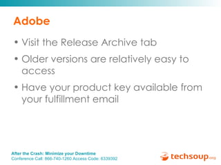 Adobe Visit the Release Archive tab Older versions are relatively easy to access Have your product key available from your fulfillment email 