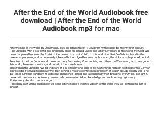 after the end of the world by jonathan l howard
