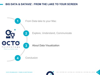 BIG DATA & DATAVIZ : FROM THE LAKE TO YOUR SCREEN
OCTO TECHNOLOGY > THERE IS A BETTER WAY 66
About Data Visualization
1
2
3
4
From Data lake to your Mac
Explore, Understand, Communicate
Conclusion
 