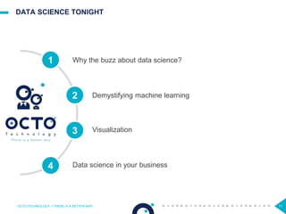 DATA SCIENCE TONIGHT
OCTO TECHNOLOGY > THERE IS A BETTER WAY 11
Visualization
1
2
3
4
Why the buzz about data science?
Demystifying machine learning
Data science in your business
 