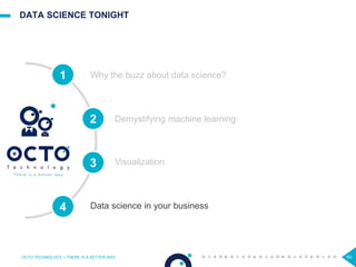DATA SCIENCE TONIGHT
OCTO TECHNOLOGY > THERE IS A BETTER WAY 69
Visualization
1
2
3
4
Why the buzz about data science?
Demystifying machine learning
Data science in your business
 