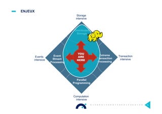 ENJEUX
Distributed
Storage
Extreme
Transaction
Processing
Parallel
Programming
Event
Stream
Processing
Events
intensive
Transaction
intensive
Storage
intensive
Computation
intensive
YOU
ARE
HERE
79
 