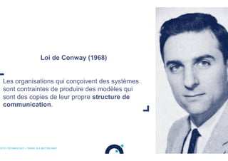 Les organisations qui conçoivent des systèmes
sont contraintes de produire des modèles qui
sont des copies de leur propre structure de
communication.
OCTO TECHNOLOGY > THERE IS A BETTER WAY
Loi de Conway (1968)
 