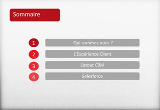 Sommaire
1
2
3
4
Qui sommes-nous ?
L’Expérience Client
Salesforce
L’atout CRM
 