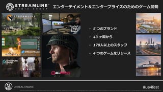 • 5 つのブランド
• 43 ヶ国から
• 170人以上のスタッフ
• 4 つのゲームをリリース
エンターテイメント＆エンタープライズのためのゲーム開発
 