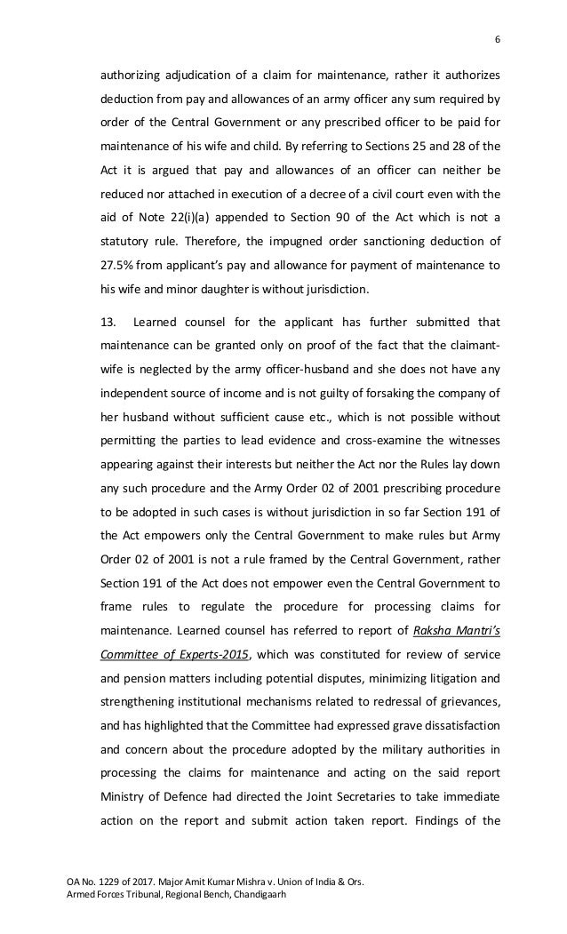 crpc under decree Maintenance Judgment AFT Chandigarh Spouse of crpc under decree Maintenance Judgment AFT Chandigarh Spouse of