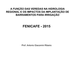 A FUNÇÃO DAS VEREDAS NA HIDROLOGIA
REGIONAL E OS IMPACTOS DA IMPLANTAÇÃO DE
BARRAMENTOS PARA IRRIGAÇÃO
FENICAFE - 2015
Prof. Antonio Giacomini Ribeiro
 