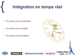 {
• Au niveau de la production
• Au niveau de la recette
• Au niveau de la livraison
Intégration en temps réel
 