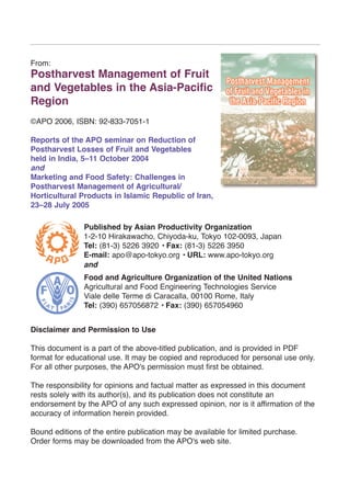 Postharvest Management of Fruits and Vegetables | PDF