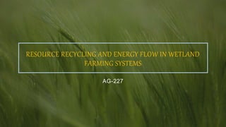 RESOURCE RECYCLING AND ENERGY FLOW IN WETLAND
FARMING SYSTEMS
AG-227
 