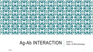 Ag-Ab INTERACTION Nidhi S.
Dept. of Microbiology
3/22/2021 1
 