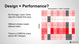 Design = Performance?Demographic + Other Variables
Design
De-Average, Learn, Grow
(aka the Capital One way)
Different stro...