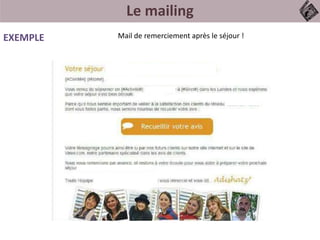 Le mailing
Mail de remerciement après le séjour !EXEMPLE
 