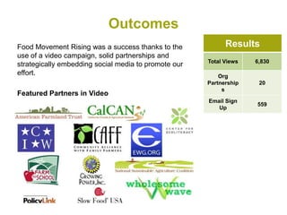 Outcomes
Food Movement Rising was a success thanks to the            Results
use of a video campaign, solid partnerships a...