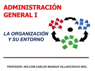ADMINISTRACIÓN
GENERAL I

LA ORGANIZACIÓN
 Y SU ENTORNO




 PROFESOR: ING.COM.CARLOS MASSUH VILLAVICENCIO MSC.
 