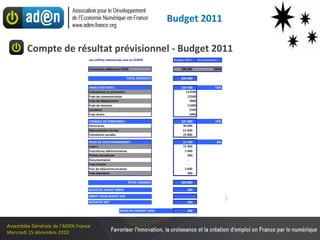 Budget 2011 Compte de résultat prévisionnel - Budget 2011 