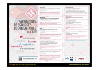 CAUE de l’Ain - Assemblée générale 19/06/2013 	
   Patrimoine des pays de l’Ain, dépliant
 