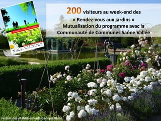 visiteurs au week-end des
« Rendez-vous aux jardins »
Mutualisation du programme avec la
Communauté de Communes Saône Vallée
Jardins des établissements Georges Blanc
 