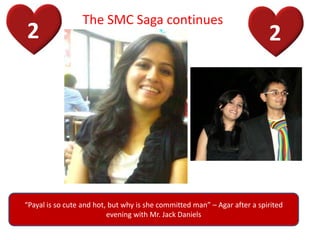 2 2
Payal is so cute and hot, but why is she committed man C Agar after a spirited
evening with Mr. Jack Daniels
The SMC Saga continues
 