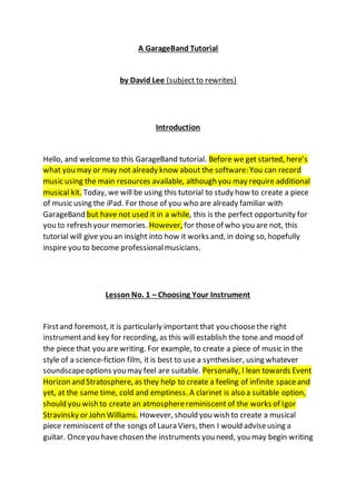 Introducing A Band Script A GarageBand Tutorial script | DOCX