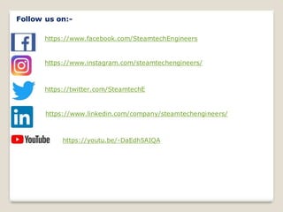 Follow us on:-
https://www.facebook.com/SteamtechEngineers
https://www.instagram.com/steamtechengineers/
https://twitter.com/SteamtechE
https://www.linkedin.com/company/steamtechengineers/
https://youtu.be/-DaEdh5AIQA
 