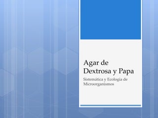 Agar de 
Dextrosa y Papa 
Sistemática y Ecología de 
Microorganismos 
 