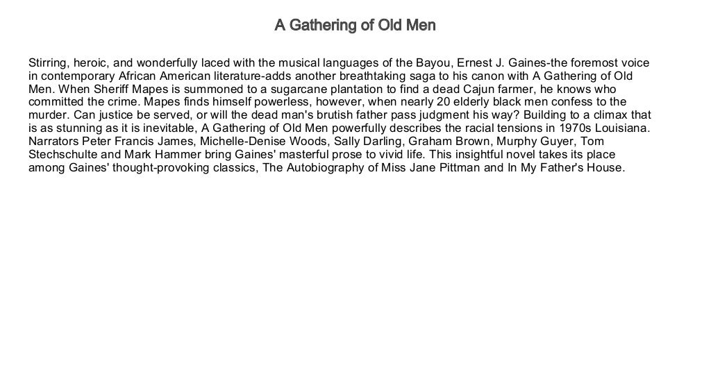 A Gathering of Old Men Fiction and Literature audio books