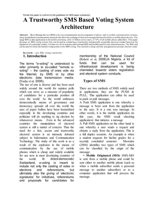 A Trustworthy SMS Based Voting System Architecture | PDF