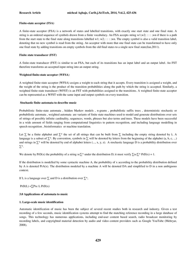 A REVIEW OF APPLICATIONS OF THEORY OF COMPUTATION AND AUTOMATA TO MUSIC ...