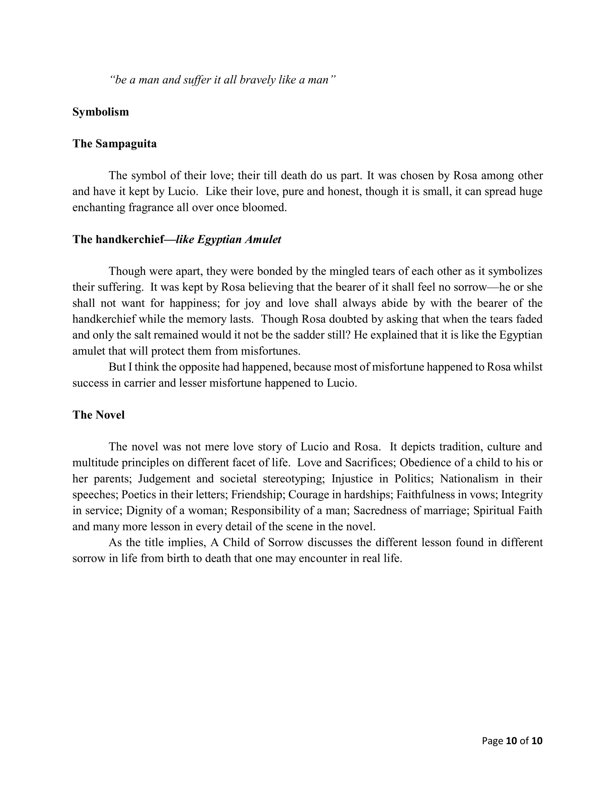 novel analysis: a child of sorrow | PDF