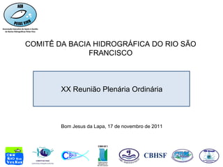 COMITÊ DA BACIA HIDROGRÁFICA DO RIO SÃO FRANCISCO Bom Jesus da Lapa, 17 de novembro de 2011 XX Reunião Plenária Ordinária 