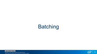 Copyright © 2015, Intel Corporation. All rights reserved.
*Other names and brands may be claimed as the property of others.
Optimization Notice
29
Batching
 