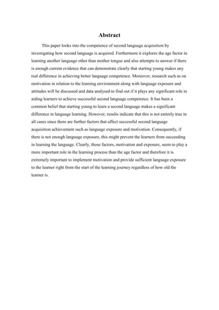 Language Learning Abstract Age and motivation in l2 learning | PDF