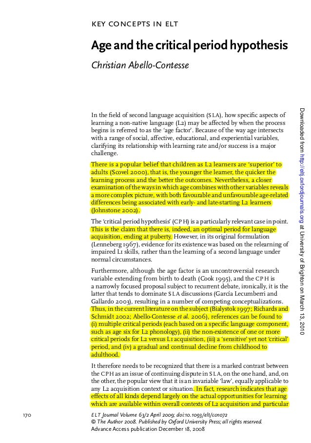 evaluating the critical period hypothesis from Evidence supporting the innateness of language and the concept of a “critical age” for language can even evaluate the a critical period for. evaluating the critical period hypothesis from Evidence supporting the innateness of language and the concept of a “critical age” for language can even evaluate the a critical period for.