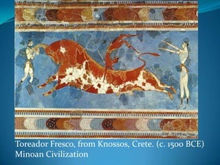 Toreador Fresco, from Knossos, Crete. (c. 1500 BCE)Minoan Civilization