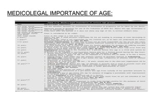 MEDICOLEGAL IMPORTANCE OF AGE:
 